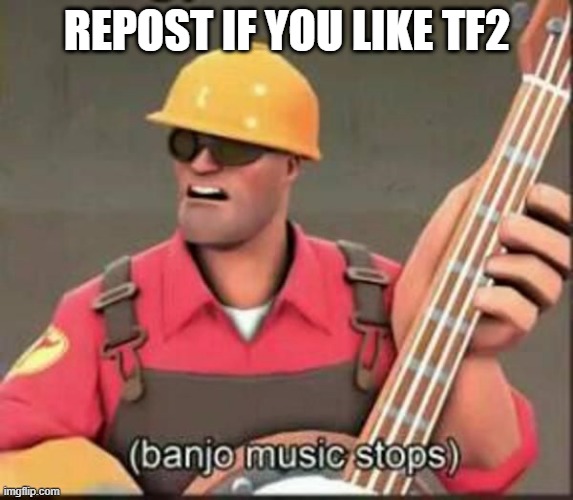 t f 2 | REPOST IF YOU LIKE TF2 | image tagged in banjo music stops | made w/ Imgflip meme maker