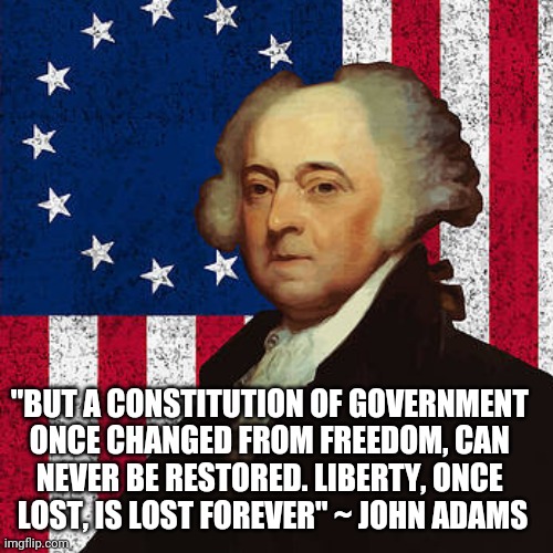 Freedom Once Lost is Gone Forever | "BUT A CONSTITUTION OF GOVERNMENT 
ONCE CHANGED FROM FREEDOM, CAN 
NEVER BE RESTORED. LIBERTY, ONCE 
LOST, IS LOST FOREVER" ~ JOHN ADAMS | image tagged in freedom matters,truth to power,john adams quote,current events,history,politics | made w/ Imgflip meme maker