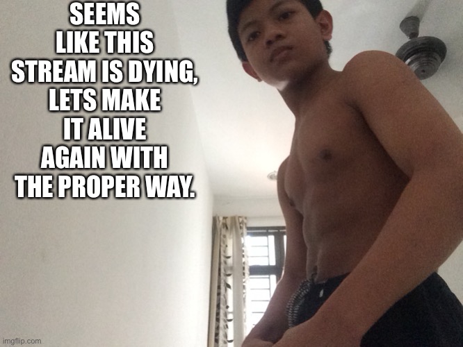SEEMS LIKE THIS STREAM IS DYING, LETS MAKE IT ALIVE AGAIN WITH THE PROPER WAY. | image tagged in buff akifhaziq | made w/ Imgflip meme maker