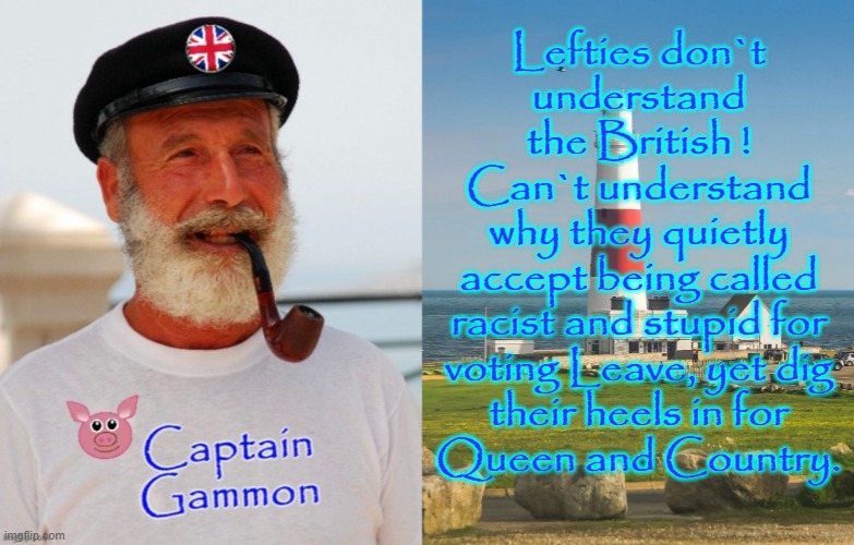 Lefties don`t understand the British ! | Lefties don`t
understand
the British !
Can`t understand
why they quietly
accept being called
racist and stupid for
voting Leave, yet dig
their heels in for
Queen and Country. | image tagged in patriots | made w/ Imgflip meme maker