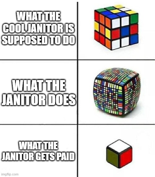 Facts | WHAT THE COOL JANITOR IS SUPPOSED TO DO; WHAT THE JANITOR DOES; WHAT THE JANITOR GETS PAID | image tagged in facts,middle school,janitor | made w/ Imgflip meme maker