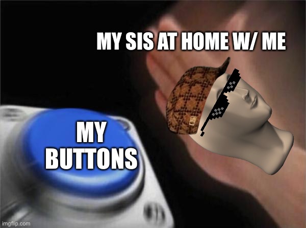 Blank Nut Button | MY SIS AT HOME W/ ME; MY BUTTONS | image tagged in memes,blank nut button | made w/ Imgflip meme maker