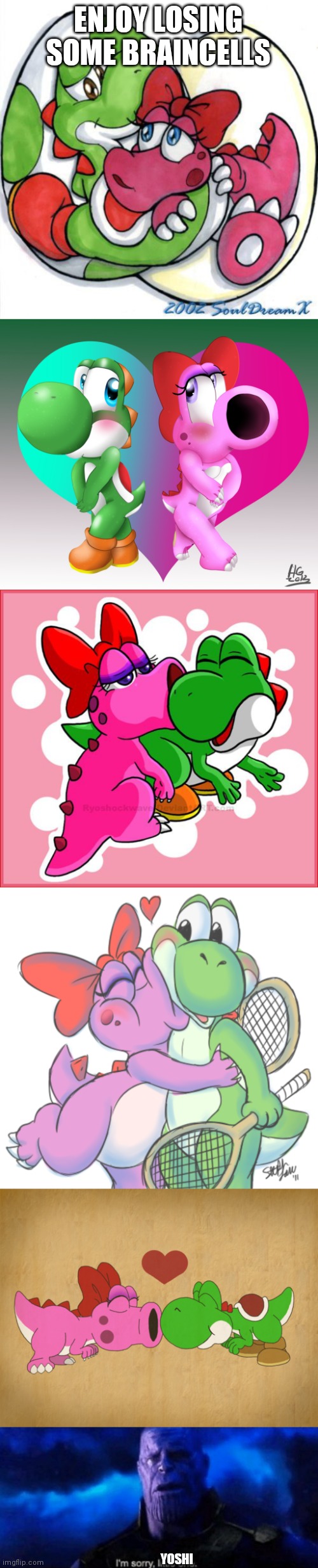 YOSHI IM SORRY I CANT'DNT STAND'NT IN'T | ENJOY LOSING SOME BRAINCELLS; YOSHI | image tagged in im sorry little one | made w/ Imgflip meme maker