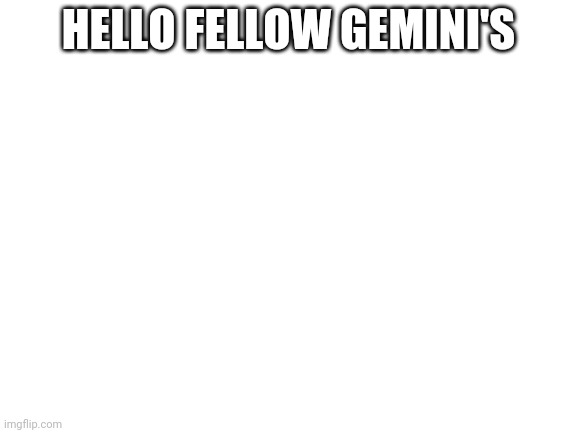 Blank White Template | HELLO FELLOW GEMINI'S | image tagged in blank white template | made w/ Imgflip meme maker