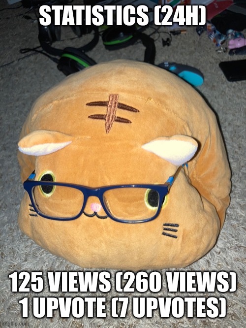 Stats Cat | STATISTICS (24H); 125 VIEWS (260 VIEWS) 1 UPVOTE (7 UPVOTES) | image tagged in meow | made w/ Imgflip meme maker