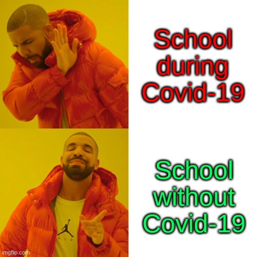 Drake Hotline Bling Meme | School during Covid-19; School without Covid-19 | image tagged in memes,drake hotline bling | made w/ Imgflip meme maker