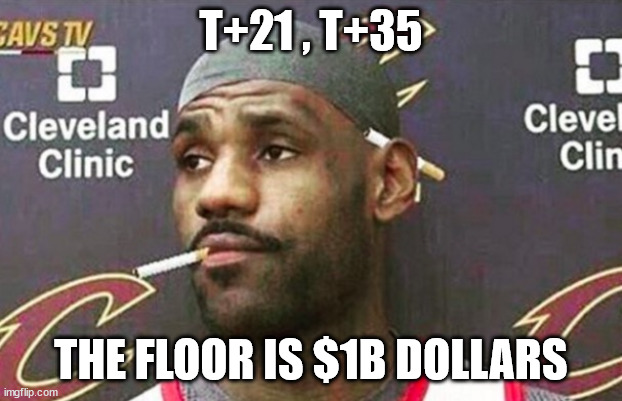 Lebron cigarette  | T+21 , T+35; THE FLOOR IS $1B DOLLARS | image tagged in lebron cigarette | made w/ Imgflip meme maker