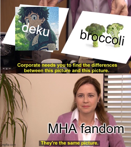 deku | deku; broccoli; MHA fandom | image tagged in memes,they're the same picture,deku | made w/ Imgflip meme maker