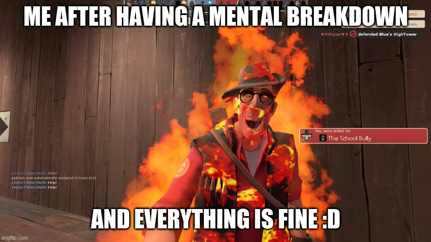 happens evrey night | ME AFTER HAVING A MENTAL BREAKDOWN; AND EVERYTHING IS FINE :D | image tagged in your mom | made w/ Imgflip meme maker