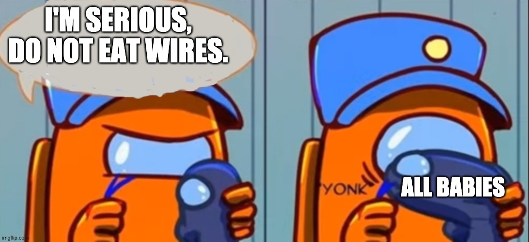 why | I'M SERIOUS, DO NOT EAT WIRES. ALL BABIES | image tagged in among us don't eat the wires | made w/ Imgflip meme maker