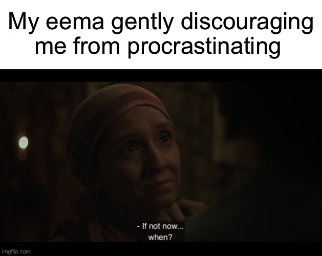 My eema gently discouraging me from procrastinating | image tagged in blank white template,the chosen | made w/ Imgflip meme maker