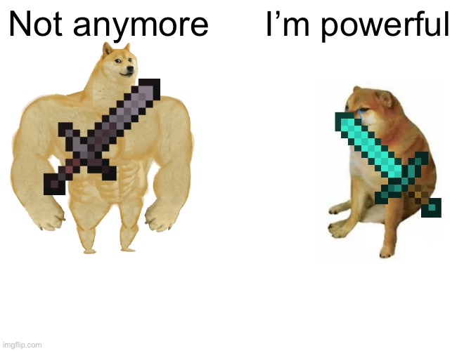 Diamond in 1.16 | Not anymore; I’m powerful | image tagged in memes,buff doge vs cheems | made w/ Imgflip meme maker