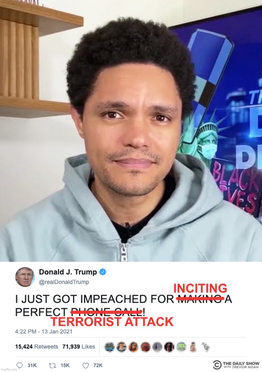 1st to 2nd impeachment: That escalated quickly | image tagged in scumbag trevor noah,daily show,trump impeachment,impeach trump,impeachment,impeach | made w/ Imgflip meme maker