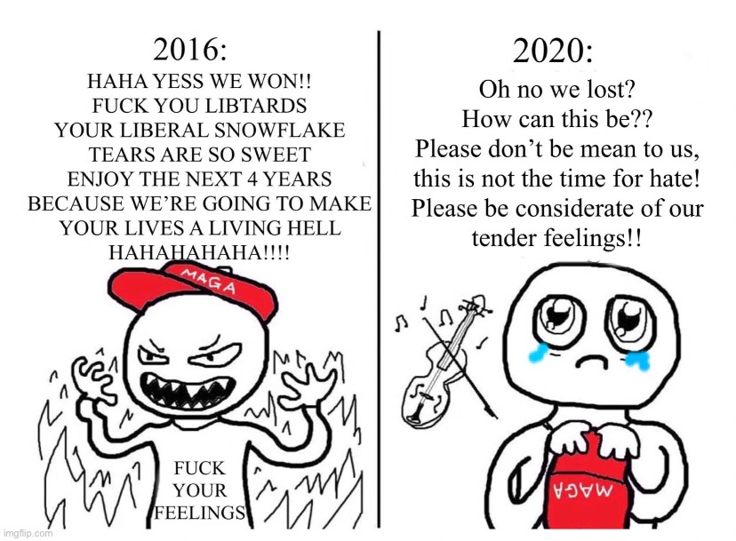 this is a low blow and a personal attack, maga | image tagged in maga 2016 vs 2020,maga,attack,and i took that personally,repost,election 2020 | made w/ Imgflip meme maker