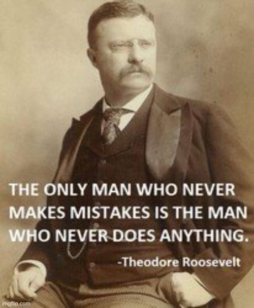 Words of wisdom from the great Teddy Roosevelt. | image tagged in teddy roosevelt quote mistakes | made w/ Imgflip meme maker