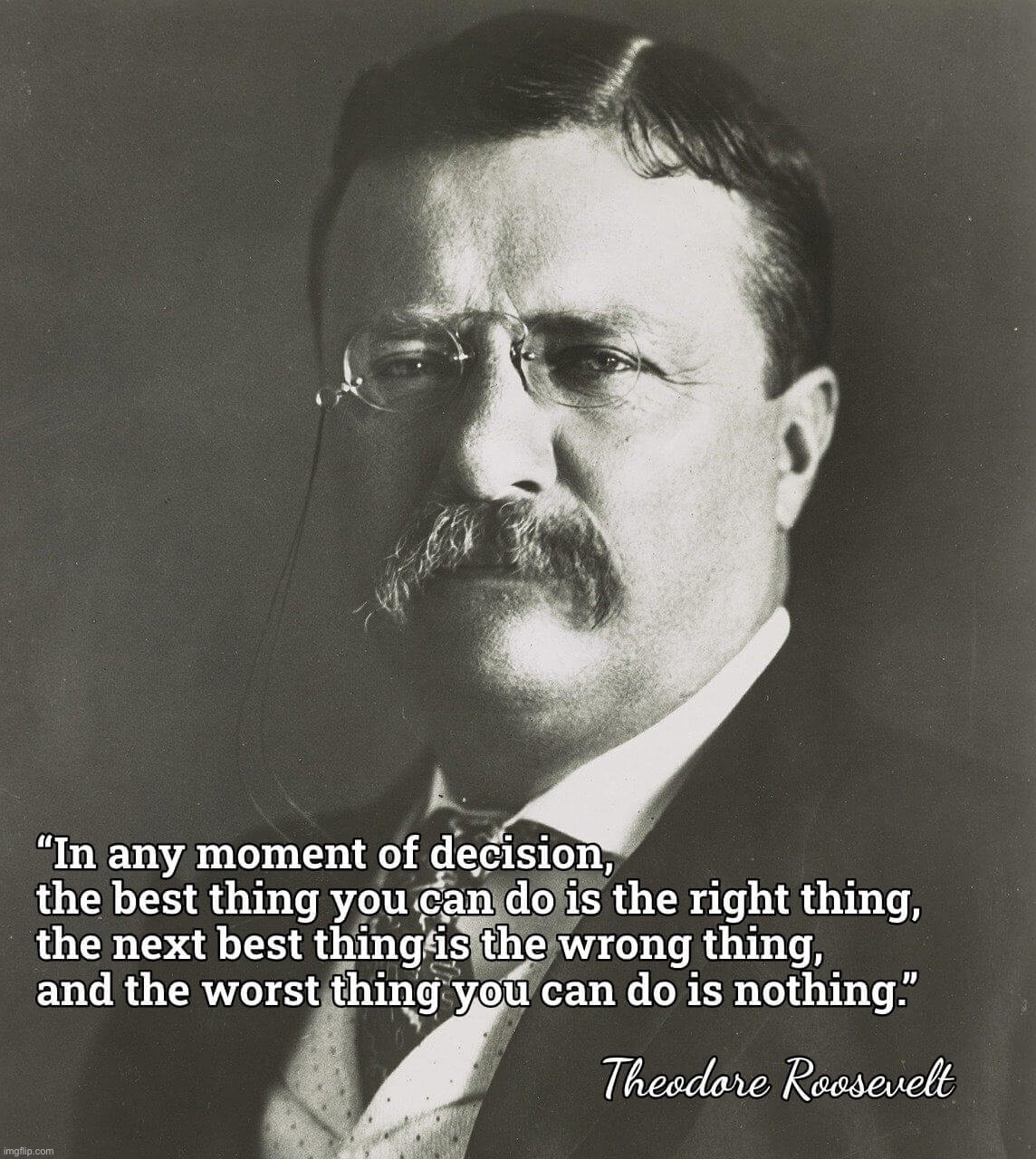 Teddy Roosevelt: Supporting activism in life and government. | image tagged in teddy roosevelt quote decisions,teddy roosevelt | made w/ Imgflip meme maker