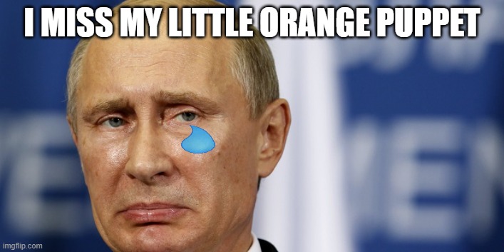 sad putin | I MISS MY LITTLE ORANGE PUPPET | image tagged in sad putin | made w/ Imgflip meme maker