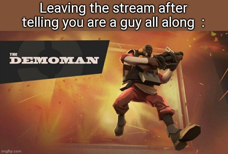 I dont have meme idea! So i keep making memes about traps! Do you understand that?? | Leaving the stream after telling you are a guy all along  : | image tagged in the demoman | made w/ Imgflip meme maker