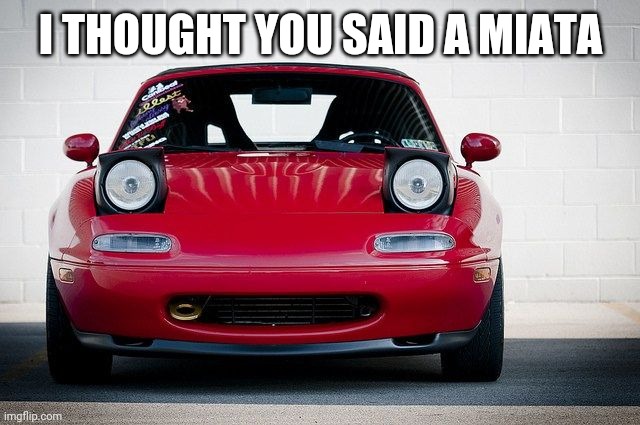 Miata | I THOUGHT YOU SAID A MIATA | image tagged in miata | made w/ Imgflip meme maker