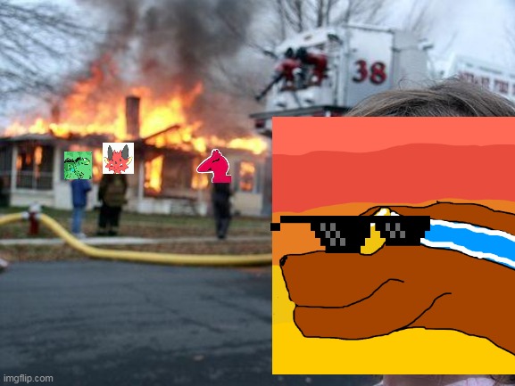 disaster bluerex | image tagged in memes,disaster girl | made w/ Imgflip meme maker
