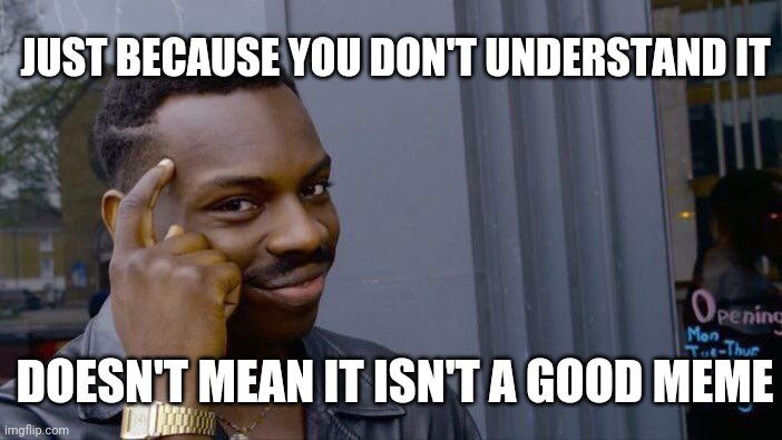 Roll Safe Think About It Meme | JUST BECAUSE YOU DON'T UNDERSTAND IT DOESN'T MEAN IT ISN'T A GOOD MEME | image tagged in memes,roll safe think about it | made w/ Imgflip meme maker