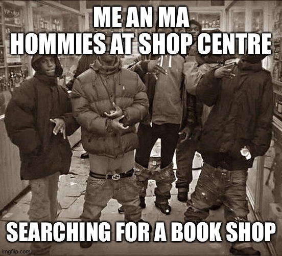 Just doing some lil readin | ME AN MA HOMMIES AT SHOP CENTRE; SEARCHING FOR A BOOK SHOP | image tagged in all my homies hate | made w/ Imgflip meme maker
