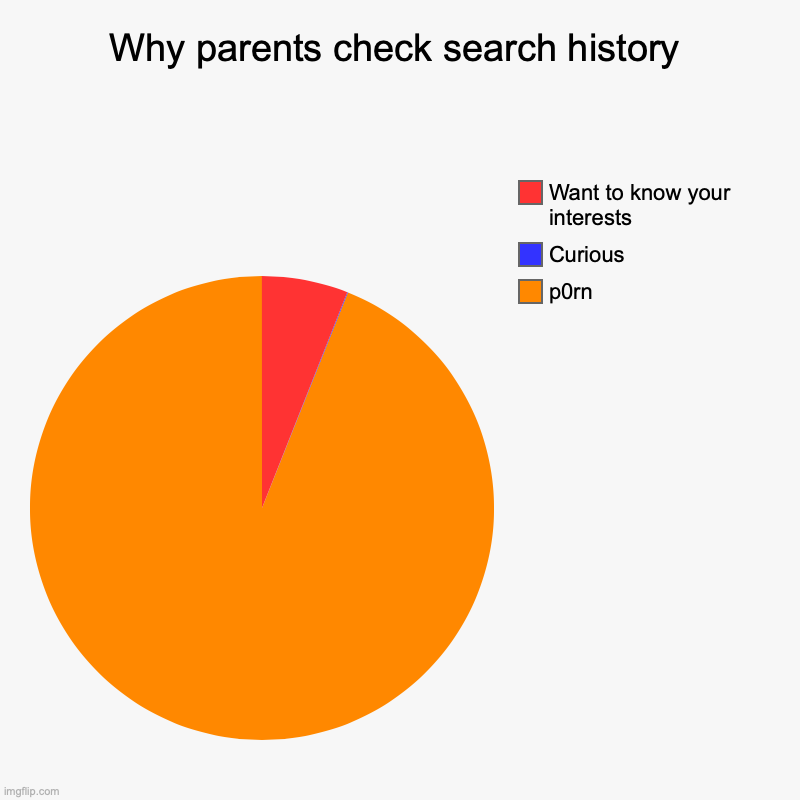 Why parents check search history | p0rn, Curious, Want to know your interests | image tagged in charts,pie charts | made w/ Imgflip chart maker