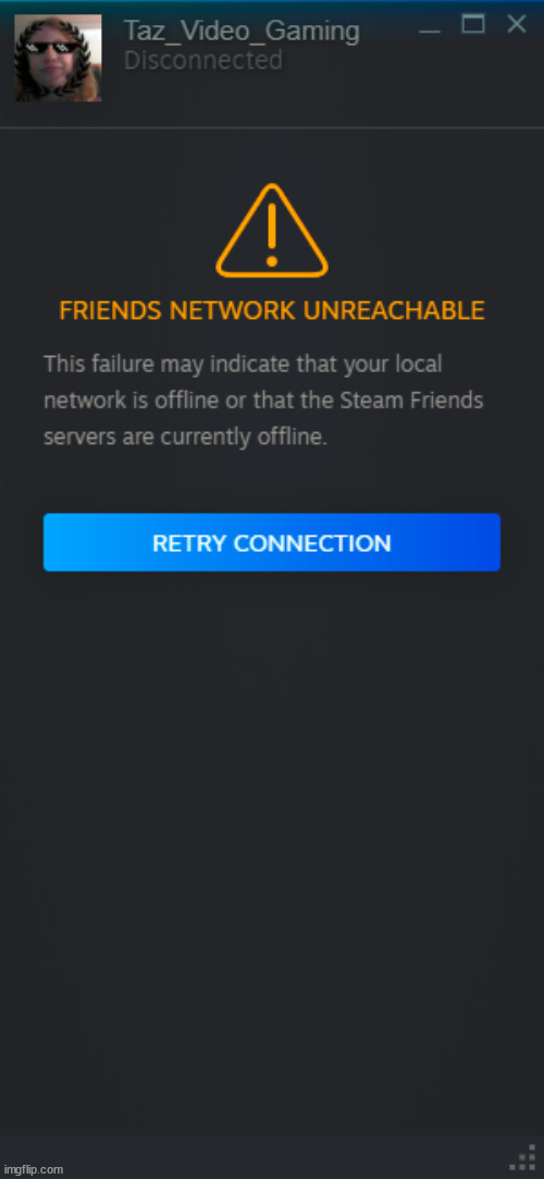 FRIENDS NETWORK UNREACHABLE | image tagged in no friends,friends,friendship,steam,gaming,video games | made w/ Imgflip meme maker