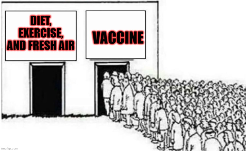 Choices | VACCINE; DIET, EXERCISE, AND FRESH AIR | image tagged in choices | made w/ Imgflip meme maker