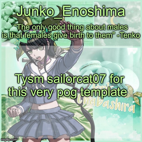 Junko's Tenko temp | Tysm sailorcat07 for this very pog template | image tagged in junko's tenko temp | made w/ Imgflip meme maker