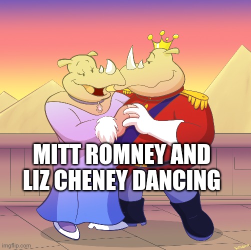 Mitt Romney rino dance | MITT ROMNEY AND LIZ CHENEY DANCING | image tagged in mitt romney,rino | made w/ Imgflip meme maker