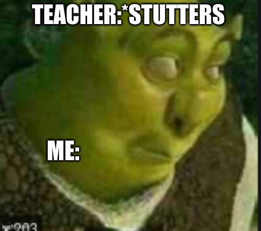 shrek meme:) | TEACHER:*STUTTERS; ME: | image tagged in shrek meme | made w/ Imgflip meme maker
