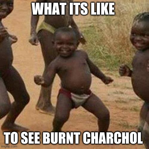 Third World Success Kid | WHAT ITS LIKE; TO SEE BURNT CHARCOAL | image tagged in memes,third world success kid | made w/ Imgflip meme maker