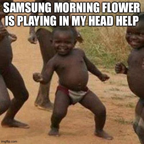 Third World Success Kid | SAMSUNG MORNING FLOWER IS PLAYING IN MY HEAD HELP | image tagged in memes,third world success kid | made w/ Imgflip meme maker