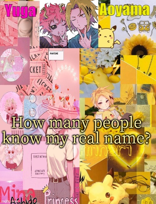 Mina and Denki Temp (tysm Yachi) | How many people know my real name? | image tagged in mina and denki temp tysm yachi | made w/ Imgflip meme maker