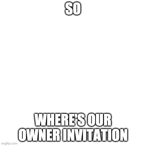 Blank Transparent Square Meme | SO; WHERE'S OUR OWNER INVITATION | image tagged in memes,blank transparent square | made w/ Imgflip meme maker