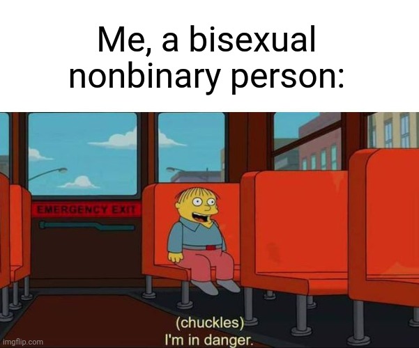 I'm in Danger + blank place above | Me, a bisexual nonbinary person: | image tagged in i'm in danger blank place above | made w/ Imgflip meme maker