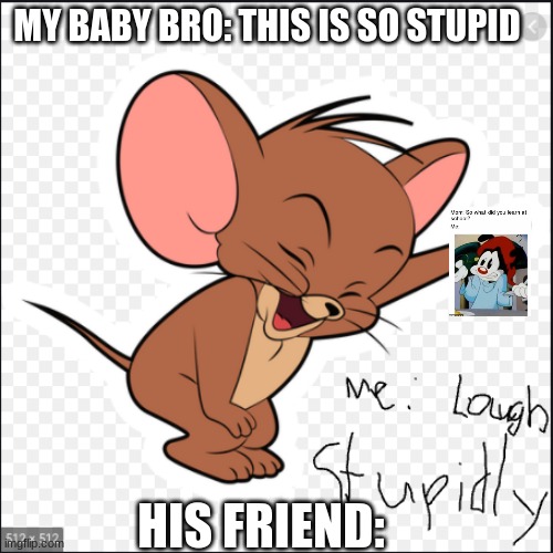 Stupid Laugh | MY BABY BRO: THIS IS SO STUPID; HIS FRIEND: | image tagged in pie charts | made w/ Imgflip meme maker