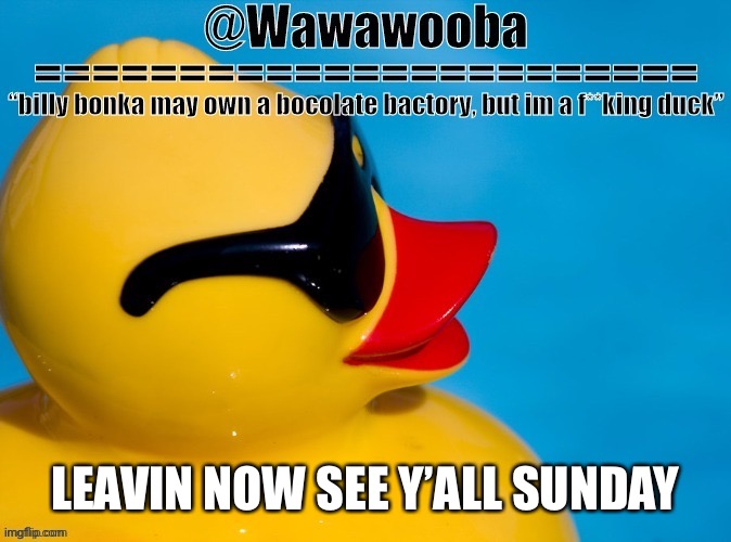 Bye | LEAVIN NOW SEE Y’ALL SUNDAY | image tagged in wawa s announcement temp | made w/ Imgflip meme maker