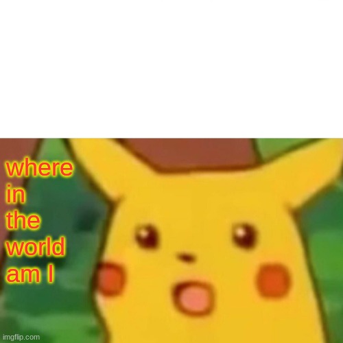 My guy is lost | where in the world am I | image tagged in memes,surprised pikachu | made w/ Imgflip meme maker