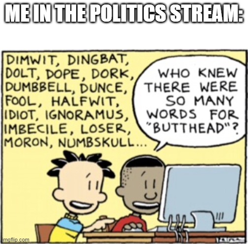 exactly | ME IN THE POLITICS STREAM: | image tagged in big nate butthead | made w/ Imgflip meme maker