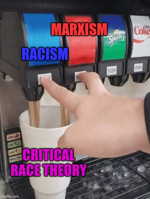 How CRT is made | MARXISM; RACISM; CRITICAL RACE THEORY | image tagged in pushing two soda buttons,Conservative | made w/ Imgflip meme maker