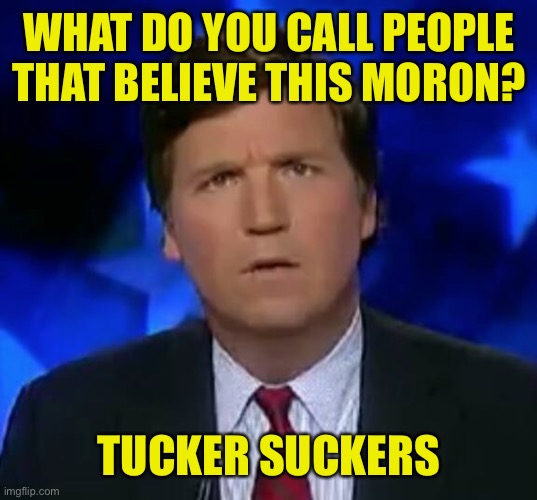 If you are dumb enough to trust the trustee boy, you deserve the ridicule that comes with it | WHAT DO YOU CALL PEOPLE THAT BELIEVE THIS MORON? TUCKER SUCKERS | image tagged in confused tucker carlson,another sucker | made w/ Imgflip meme maker