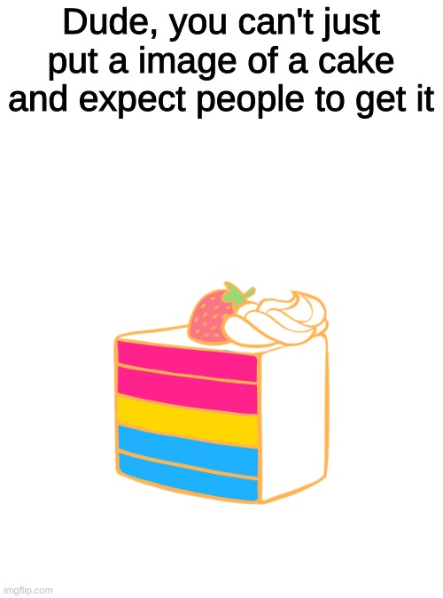You'll get it | Dude, you can't just put a image of a cake and expect people to get it | image tagged in food | made w/ Imgflip meme maker