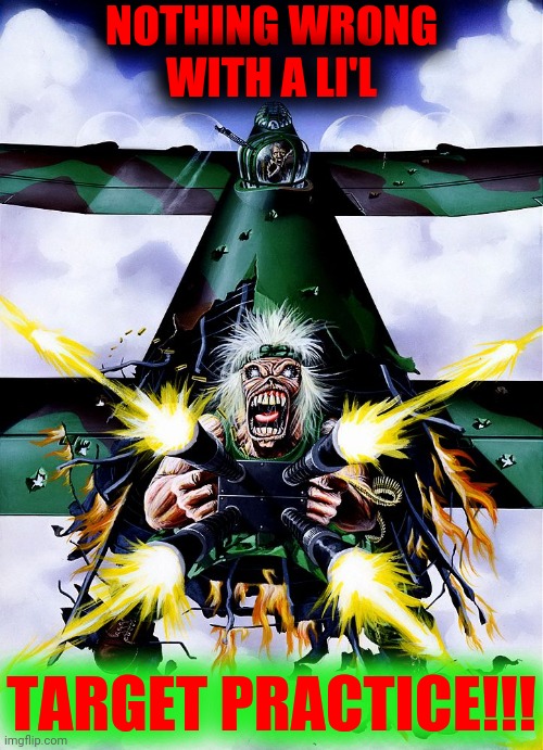 Iron Maiden Tailgunner | NOTHING WRONG
WITH A LI'L TARGET PRACTICE!!! | image tagged in iron maiden tailgunner | made w/ Imgflip meme maker