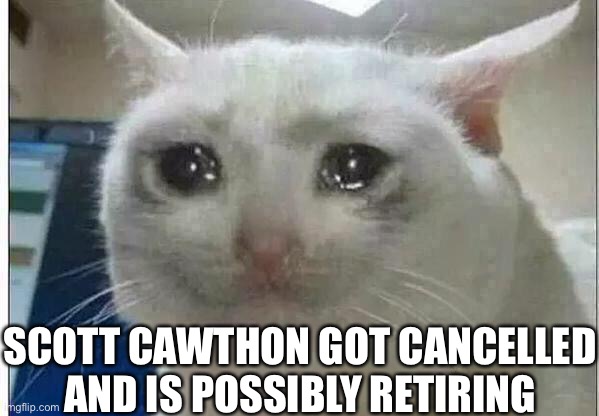 Creator of fnaf got canceled. I never played the games but I wish I had. | SCOTT CAWTHON GOT CANCELLED AND IS POSSIBLY RETIRING | image tagged in crying cat | made w/ Imgflip meme maker