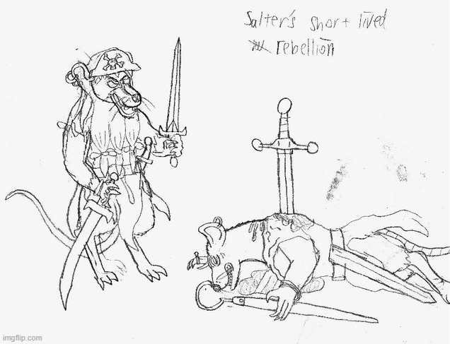 Early oddies Middle School Redwall Fanart (Gabool the Wild putting down a Mutiny. More recent art coming soon). | image tagged in anthro,furry,fan art,medieval,pirate,victory | made w/ Imgflip meme maker