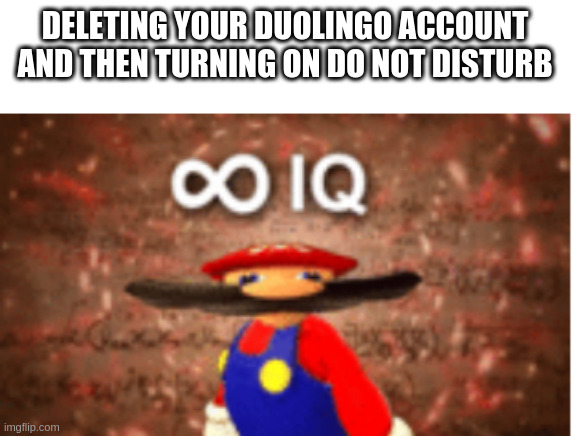 Infinite IQ | DELETING YOUR DUOLINGO ACCOUNT AND THEN TURNING ON DO NOT DISTURB | image tagged in infinite iq | made w/ Imgflip meme maker