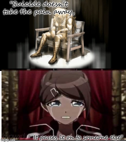 "Suicide doesn't take the pain away, It passes it on to someone else" | made w/ Imgflip meme maker