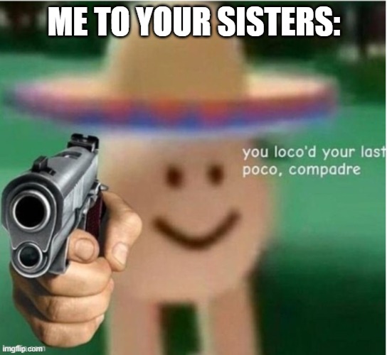 you loco'd your last poco, compadre | ME TO YOUR SISTERS: | image tagged in you loco'd your last poco compadre | made w/ Imgflip meme maker